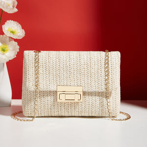 Fashion Crossbody Bag Straw Lock Closure Simple Small Square Bag