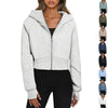 Casual Zippered Hooded Sweatshirt Fleece Sport Cardigan Fashion Hoodies Short Tops Womens Clothing