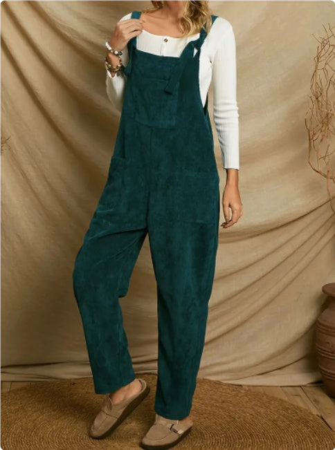 Corduroy Multi Pocket Shoulder Strap Jumpsuit