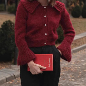 Short Lapels Bell Sleeve Sweater For Women