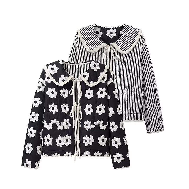 Women's Printed Lace-up Cotton Coat Jacket