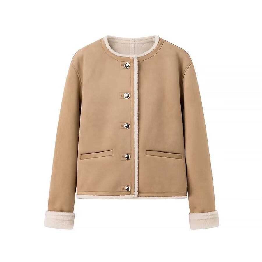 Women's Gold Button Decoration Double-sided Long-sleeved Jacket