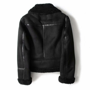 WInter Lapel Jacket Suede Lamb Wool Warm Coat Motorcycle Clothing Women Outwears