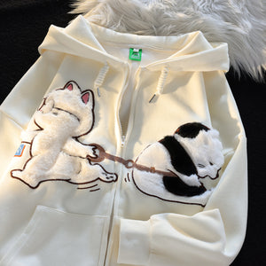 Cartoon Cat Zipper Sweater For Women