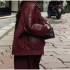 Solid Color Zipper Leather Coat Retro