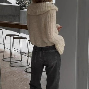 Short Lapels Bell Sleeve Sweater For Women