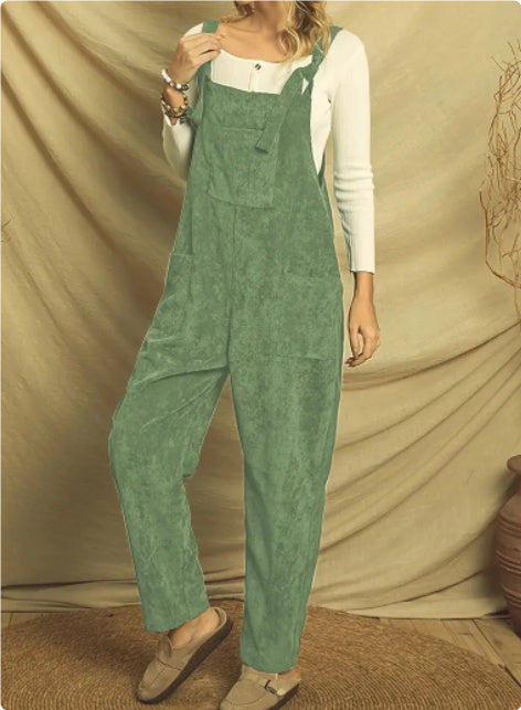 Corduroy Multi Pocket Shoulder Strap Jumpsuit