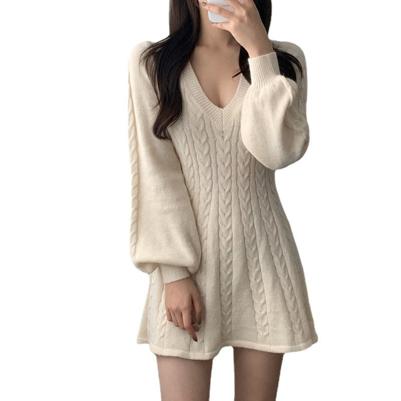 Elegant Twist Knitted Dress Women's