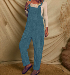 Corduroy Multi Pocket Shoulder Strap Jumpsuit