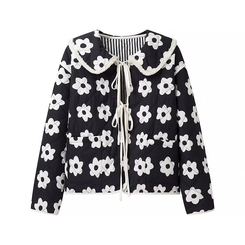 Women's Printed Lace-up Cotton Coat Jacket